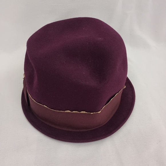 Vintage 50s Union Made Women's Maroon Wool Fedora Hat Classic Event - Picture 6 of 9